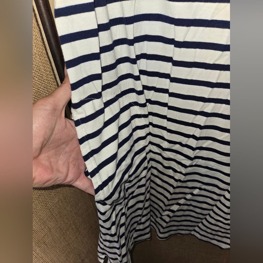Women's Lands End Black White Stripe Nautical Shirt Dress With Pockets Size 6-8 - Picture 3 of 7